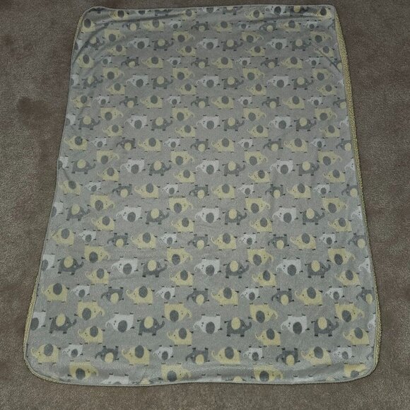 Just Born Gray Yellow White Elephant Fleece Baby Blanket 29x39 - Picture 3 of 7